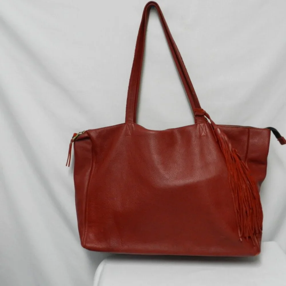 Urban Artisan Leather red X-Large tote bag purse weekender Unstructured zip top